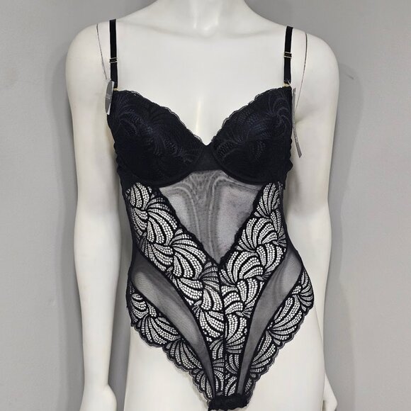 Sophie B Lightly Padded Bodysuit Lingerie Black Size Medium - Picture 1 of 13